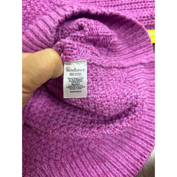 Sundance Pink Cable Knit Chunky Sweater PM Petite Mock Neck Boho Cozy Knit - Picture 6 of 7